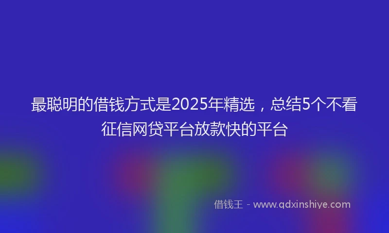 最聪明的借钱方式是2025年精选，总结5个不看征信网贷平台放款快的平台