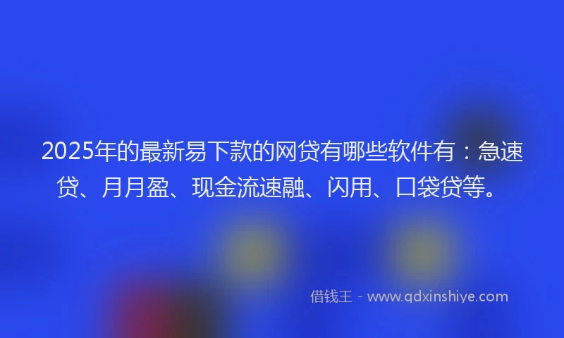 2025年的最新易下款的网贷有哪些软件有：急速贷、月月盈、现金流速融、闪用、口袋贷等。