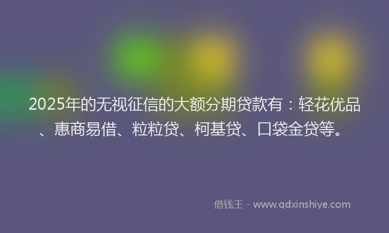 2025年的无视征信的大额分期贷款有：轻花优品、惠商易借、粒粒贷、柯基贷、口袋金贷等。