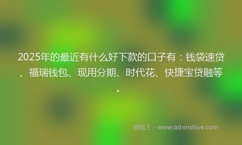 2025年的最近有什么好下款的口子有：钱袋速贷、福瑞钱包、现用分期、时代花、快捷宝贷融等。