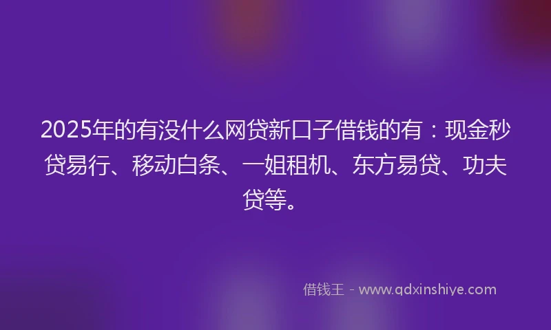 2025年的有没什么网贷新口子借钱的有：现金秒贷易行、移动白条、一姐租机、东方易贷、功夫贷等。