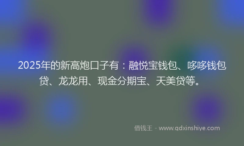 2025年的新高炮口子有：融悦宝钱包、哆哆钱包贷、龙龙用、现金分期宝、天美贷等。