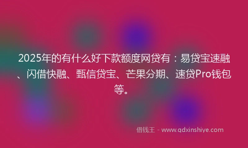 2025年的有什么好下款额度网贷有：易贷宝速融、闪借快融、甄信贷宝、芒果分期、速贷Pro钱包等。