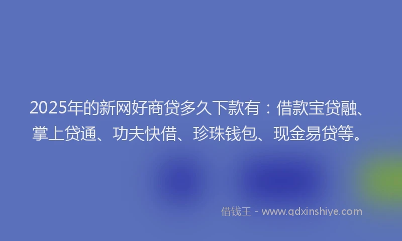 2025年的新网好商贷多久下款有：借款宝贷融、掌上贷通、功夫快借、珍珠钱包、现金易贷等。