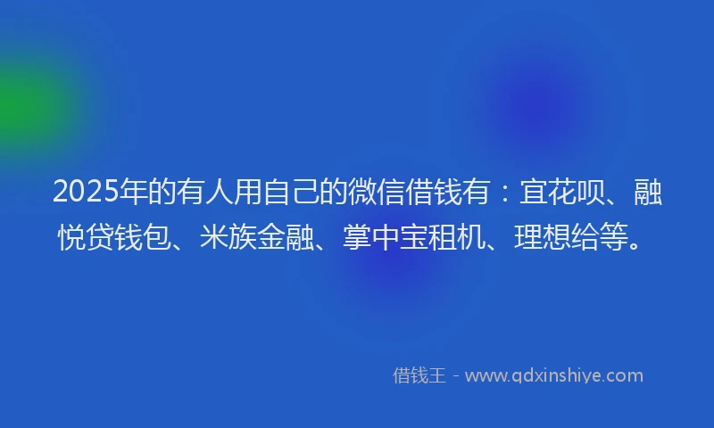 2025年的有人用自己的微信借钱有：宜花呗、融悦贷钱包、米族金融、掌中宝租机、理想给等。