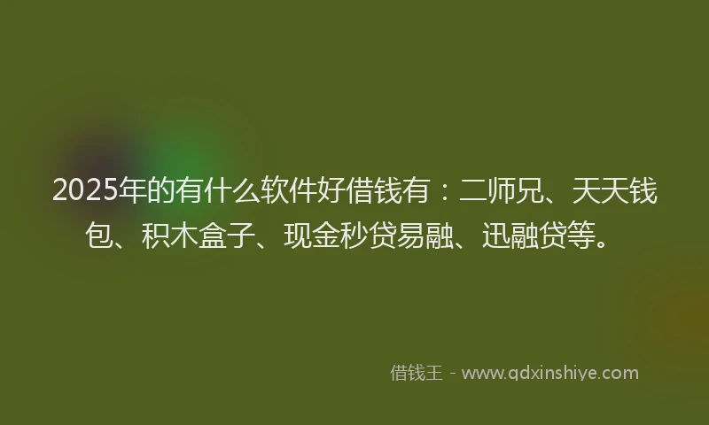 2025年的有什么软件好借钱有：二师兄、天天钱包、积木盒子、现金秒贷易融、迅融贷等。