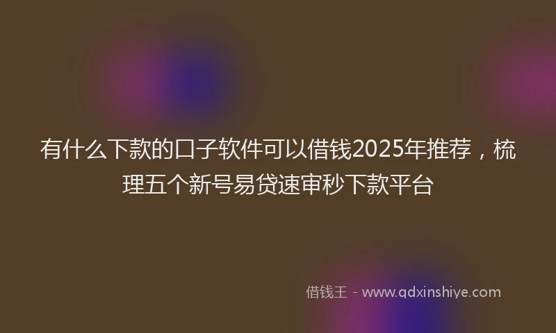 有什么下款的口子软件可以借钱2025年推荐，梳理五个新号易贷速审秒下款平台