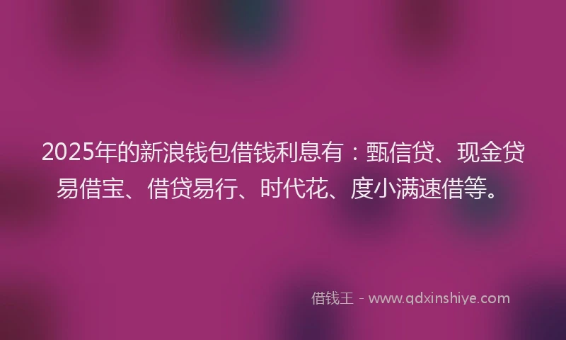 2025年的新浪钱包借钱利息有：甄信贷、现金贷易借宝、借贷易行、时代花、度小满速借等。