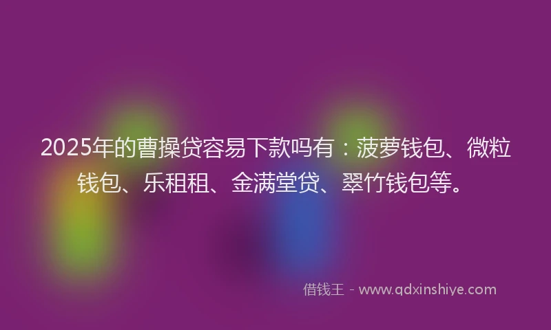 2025年的曹操贷容易下款吗有：菠萝钱包、微粒钱包、乐租租、金满堂贷、翠竹钱包等。