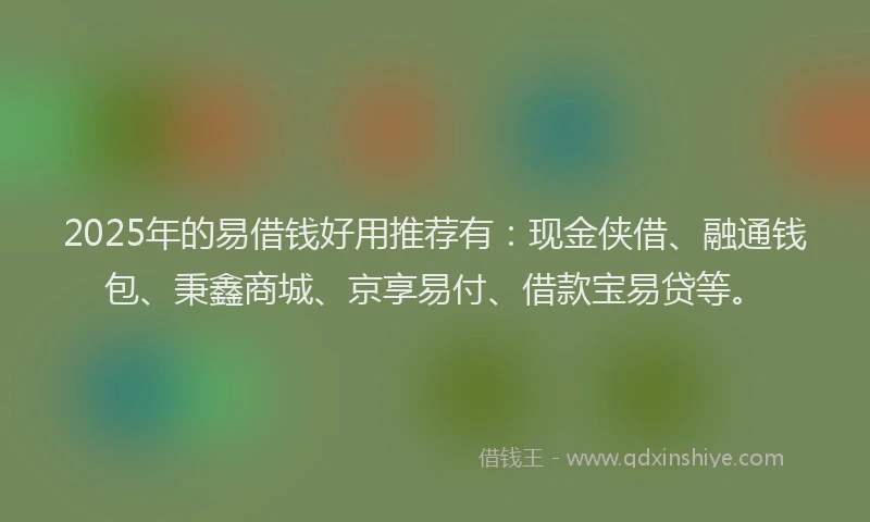 2025年的易借钱好用推荐有：现金侠借、融通钱包、秉鑫商城、京享易付、借款宝易贷等。