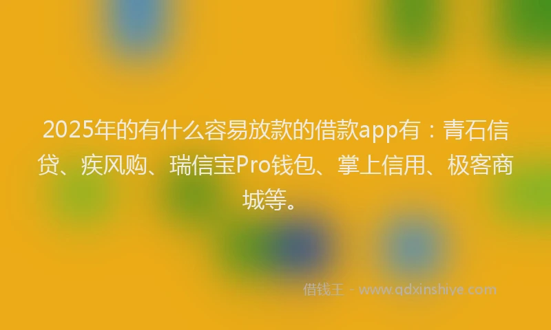 2025年的有什么容易放款的借款app有：青石信贷、疾风购、瑞信宝Pro钱包、掌上信用、极客商城等。