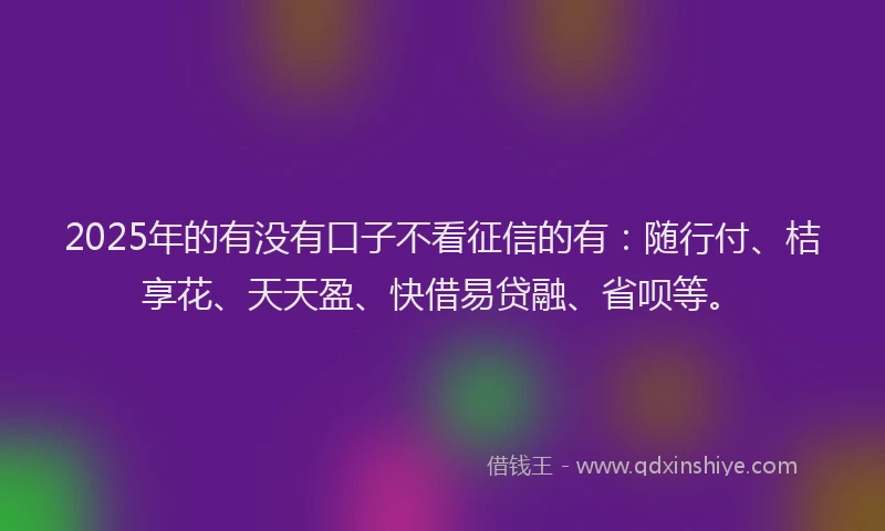 2025年的有没有口子不看征信的有：随行付、桔享花、天天盈、快借易贷融、省呗等。