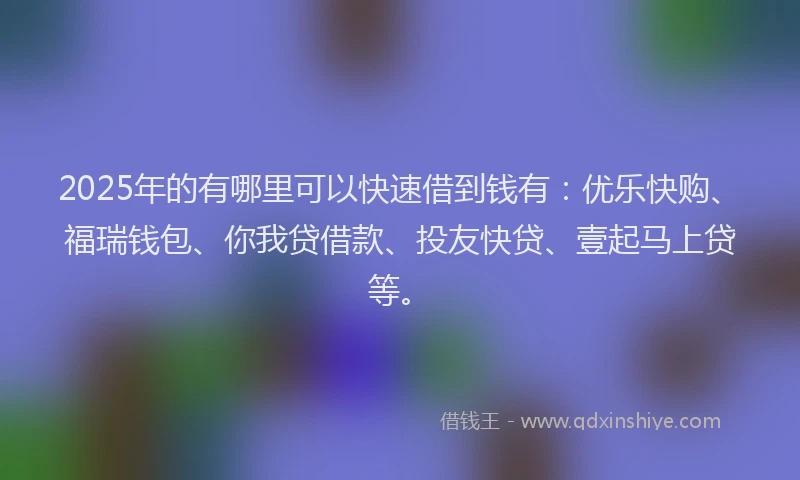 2025年的有哪里可以快速借到钱有：优乐快购、福瑞钱包、你我贷借款、投友快贷、壹起马上贷等。