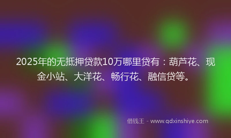 2025年的无抵押贷款10万哪里贷有：葫芦花、现金小站、大洋花、畅行花、融信贷等。