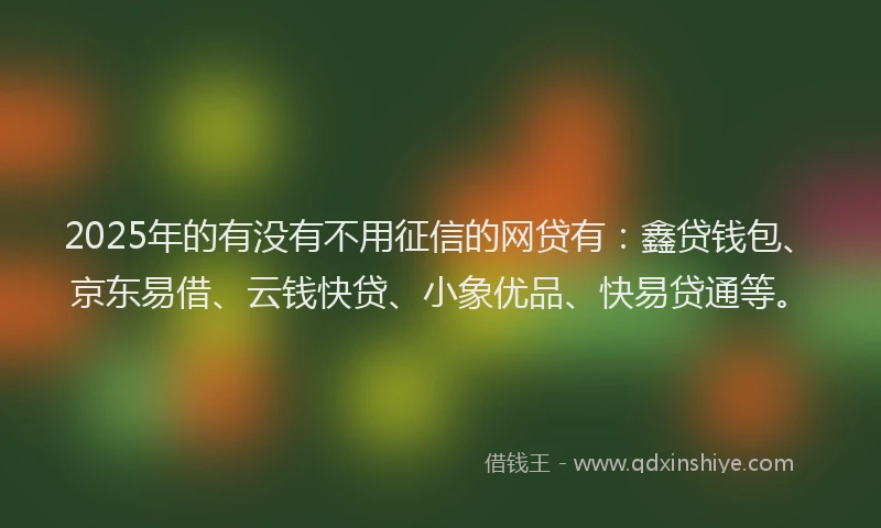 2025年的有没有不用征信的网贷有：鑫贷钱包、京东易借、云钱快贷、小象优品、快易贷通等。