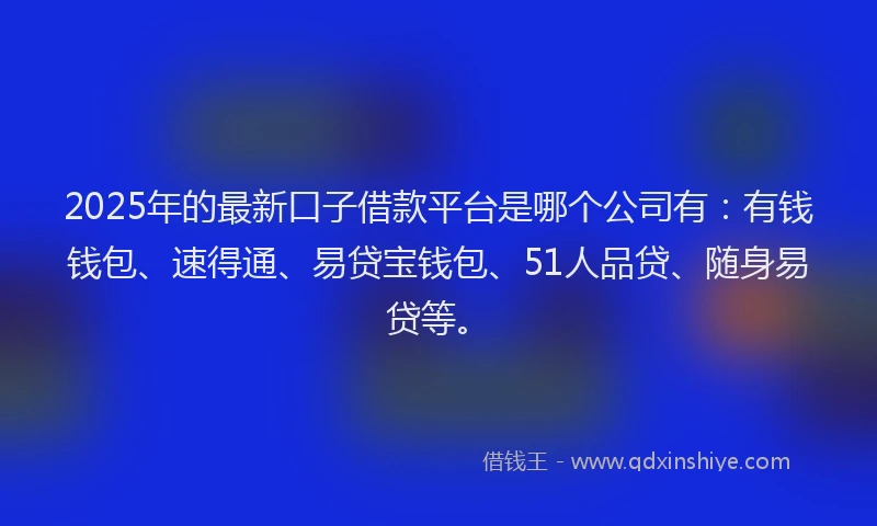 2025年的最新口子借款平台是哪个公司有：有钱钱包、速得通、易贷宝钱包、51人品贷、随身易贷等。