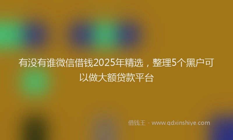 有没有谁微信借钱2025年精选，整理5个黑户可以做大额贷款平台