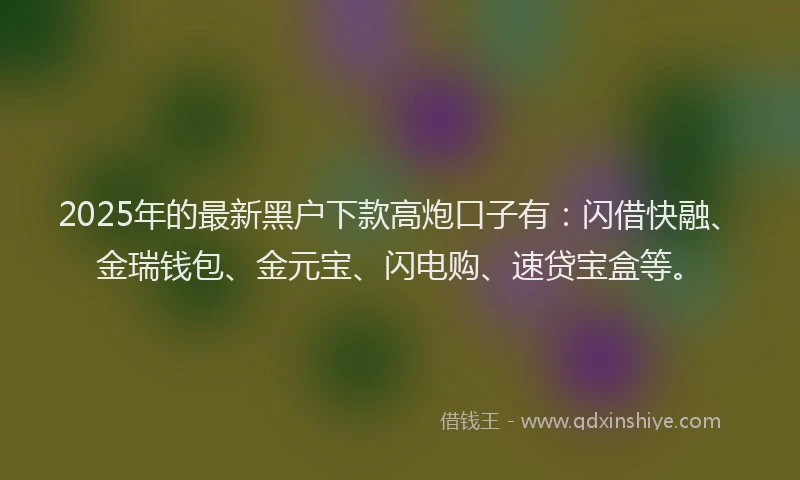 2025年的最新黑户下款高炮口子有：闪借快融、金瑞钱包、金元宝、闪电购、速贷宝盒等。