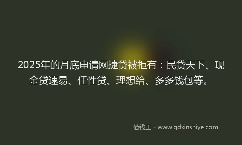 2025年的月底申请网捷贷被拒有：民贷天下、现金贷速易、任性贷、理想给、多多钱包等。