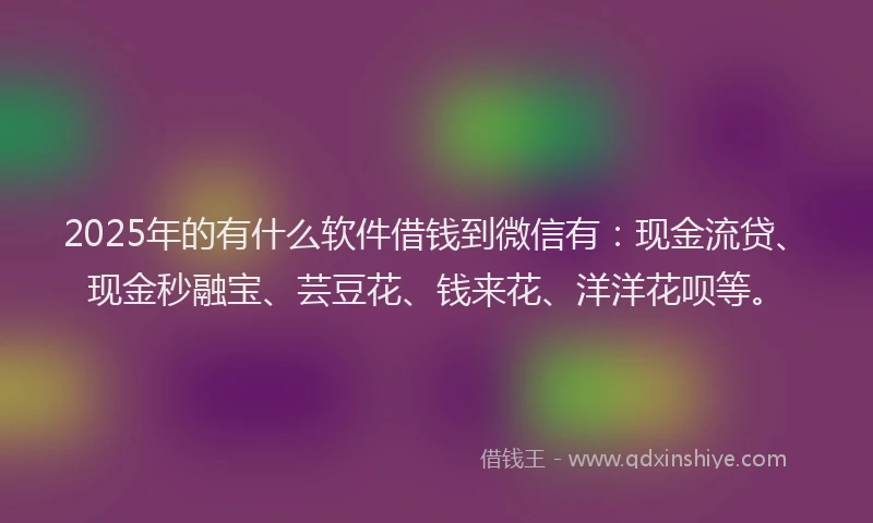2025年的有什么软件借钱到微信有：现金流贷、现金秒融宝、芸豆花、钱来花、洋洋花呗等。