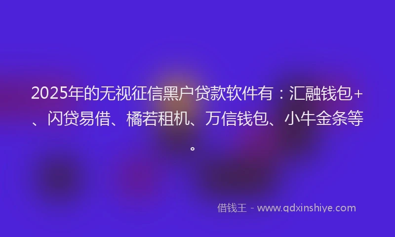 2025年的无视征信黑户贷款软件有：汇融钱包+、闪贷易借、橘若租机、万信钱包、小牛金条等。