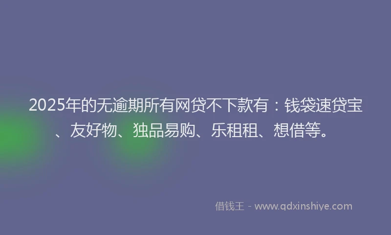 2025年的无逾期所有网贷不下款有：钱袋速贷宝、友好物、独品易购、乐租租、想借等。