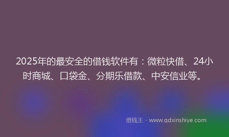 2025年的最安全的借钱软件有：微粒快借、24小时商城、口袋金、分期乐借款、中安信业等。