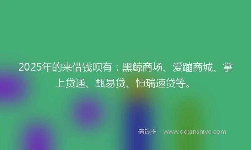 2025年的来借钱呗有：黑鲸商场、爱蹦商城、掌上贷通、甄易贷、恒瑞速贷等。