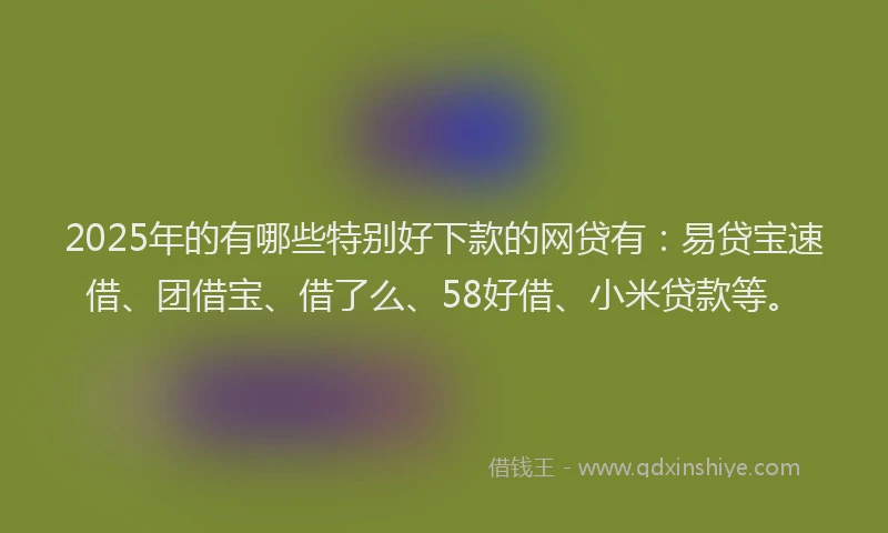 2025年的有哪些特别好下款的网贷有：易贷宝速借、团借宝、借了么、58好借、小米贷款等。