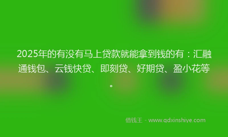 2025年的有没有马上贷款就能拿到钱的有：汇融通钱包、云钱快贷、即刻贷、好期贷、盈小花等。