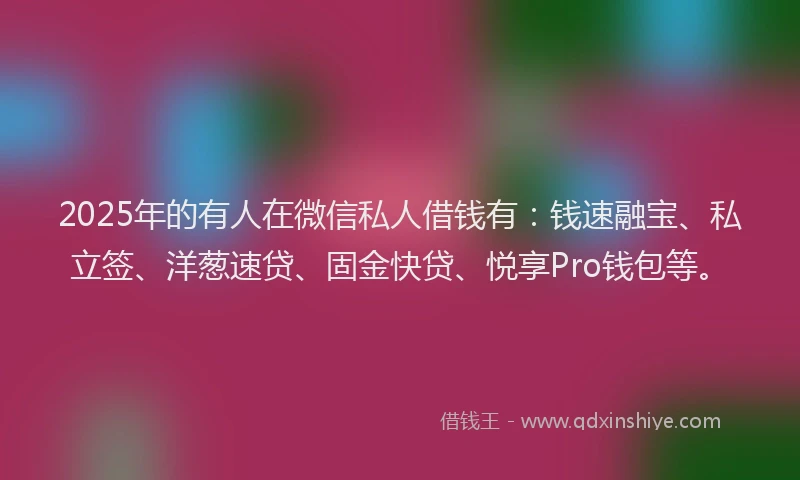 2025年的有人在微信私人借钱有：钱速融宝、私立签、洋葱速贷、固金快贷、悦享Pro钱包等。