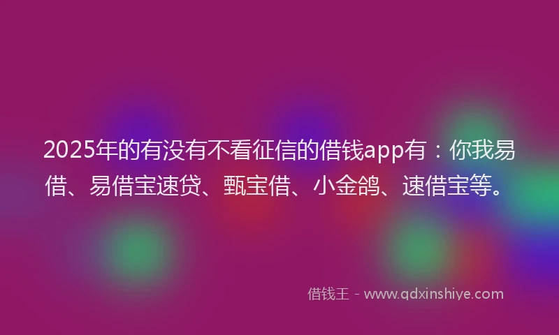 2025年的有没有不看征信的借钱app有：你我易借、易借宝速贷、甄宝借、小金鸽、速借宝等。