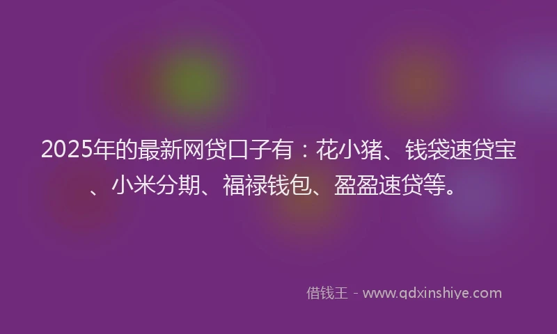 2025年的最新网贷口子有：花小猪、钱袋速贷宝、小米分期、福禄钱包、盈盈速贷等。