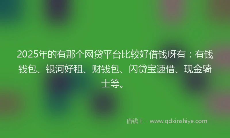 2025年的有那个网贷平台比较好借钱呀有：有钱钱包、银河好租、财钱包、闪贷宝速借、现金骑士等。