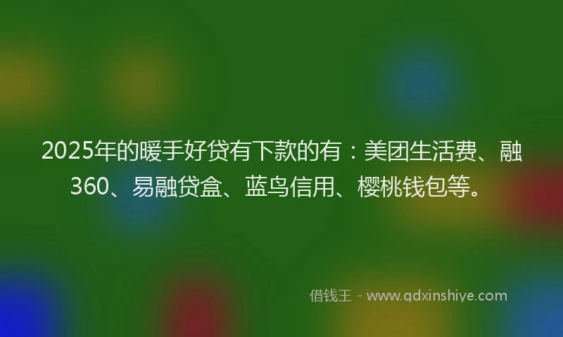 2025年的暖手好贷有下款的有：美团生活费、融360、易融贷盒、蓝鸟信用、樱桃钱包等。