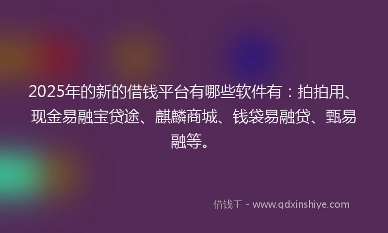 2025年的新的借钱平台有哪些软件有：拍拍用、现金易融宝贷途、麒麟商城、钱袋易融贷、甄易融等。