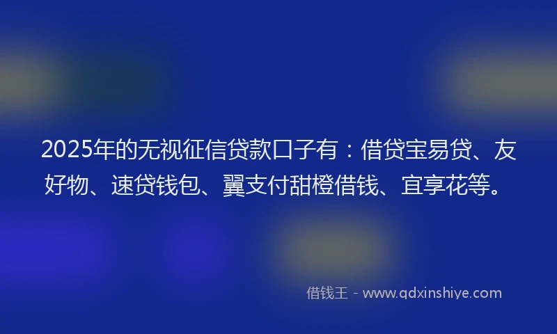 2025年的无视征信贷款口子有：借贷宝易贷、友好物、速贷钱包、翼支付甜橙借钱、宜享花等。