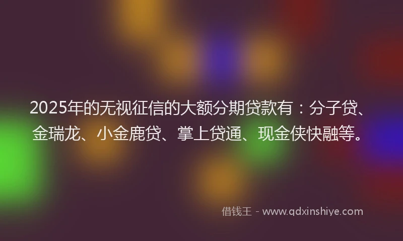 2025年的无视征信的大额分期贷款有：分子贷、金瑞龙、小金鹿贷、掌上贷通、现金侠快融等。