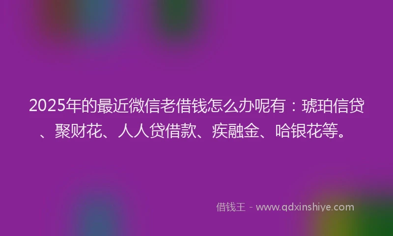 2025年的最近微信老借钱怎么办呢有：琥珀信贷、聚财花、人人贷借款、疾融金、哈银花等。