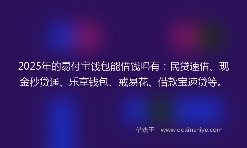 2025年的易付宝钱包能借钱吗有：民贷速借、现金秒贷通、乐享钱包、戒易花、借款宝速贷等。