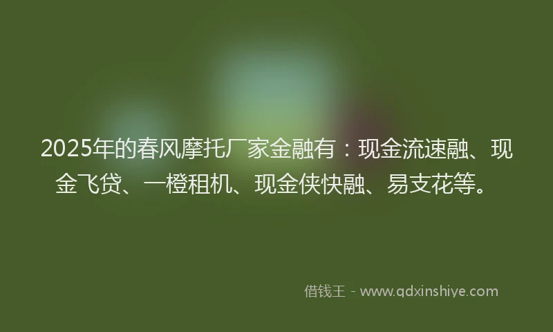 2025年的春风摩托厂家金融有：现金流速融、现金飞贷、一橙租机、现金侠快融、易支花等。