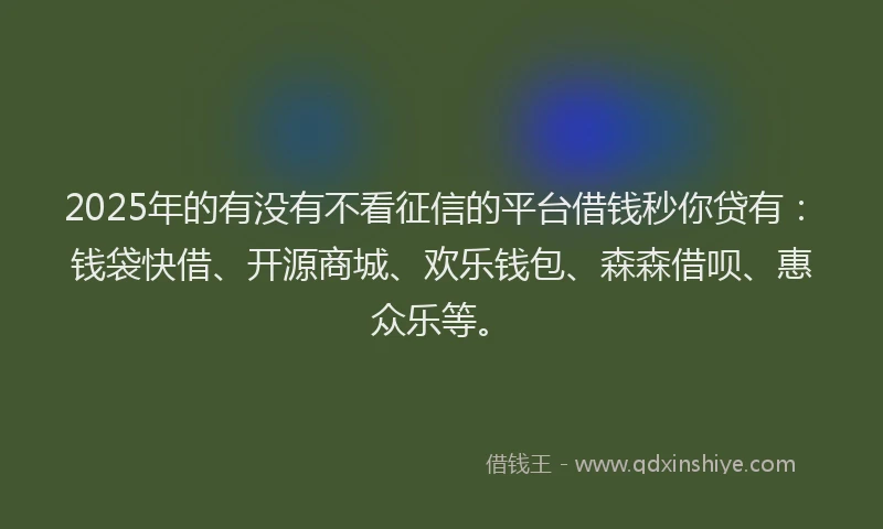 2025年的有没有不看征信的平台借钱秒你贷有：钱袋快借、开源商城、欢乐钱包、森森借呗、惠众乐等。
