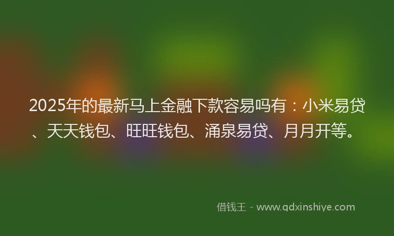 2025年的最新马上金融下款容易吗有：小米易贷、天天钱包、旺旺钱包、涌泉易贷、月月开等。