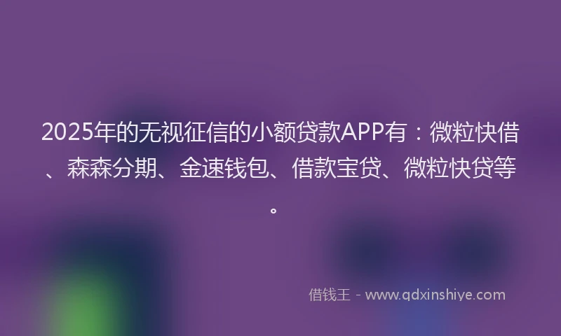 2025年的无视征信的小额贷款APP有：微粒快借、森森分期、金速钱包、借款宝贷、微粒快贷等。