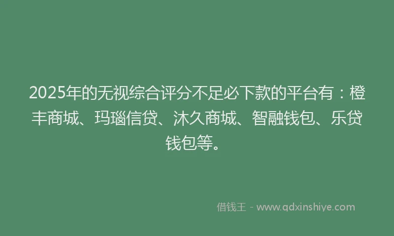 2025年的无视综合评分不足必下款的平台有：橙丰商城、玛瑙信贷、沐久商城、智融钱包、乐贷钱包等。