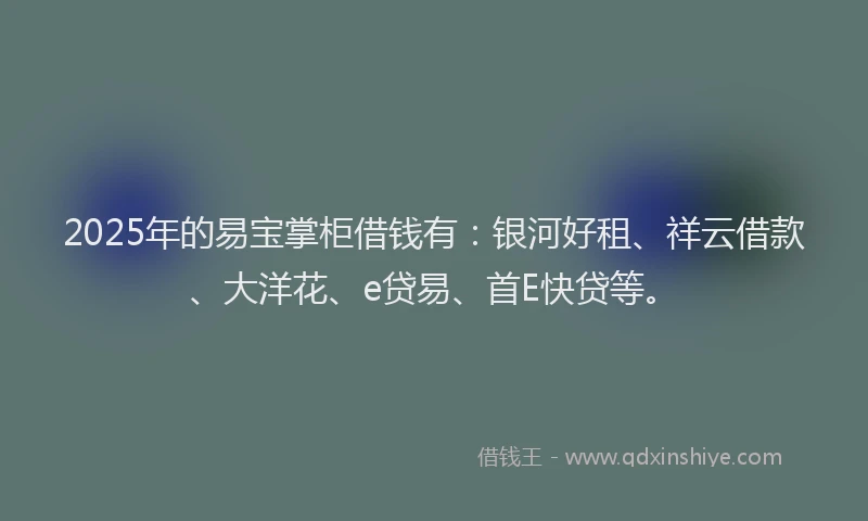2025年的易宝掌柜借钱有：银河好租、祥云借款、大洋花、e贷易、首E快贷等。