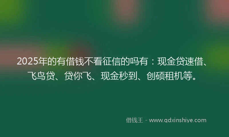 2025年的有借钱不看征信的吗有：现金贷速借、飞鸟贷、贷你飞、现金秒到、创硕租机等。