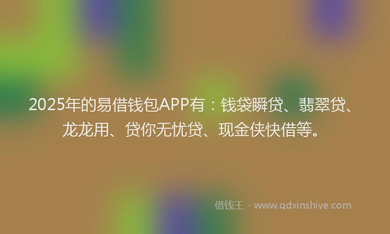 2025年的易借钱包APP有：钱袋瞬贷、翡翠贷、龙龙用、贷你无忧贷、现金侠快借等。