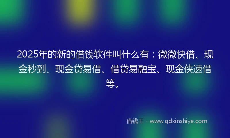 2025年的新的借钱软件叫什么有：微微快借、现金秒到、现金贷易借、借贷易融宝、现金侠速借等。
