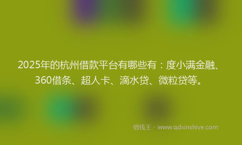 2025年的杭州借款平台有哪些有：度小满金融、360借条、超人卡、滴水贷、微粒贷等。